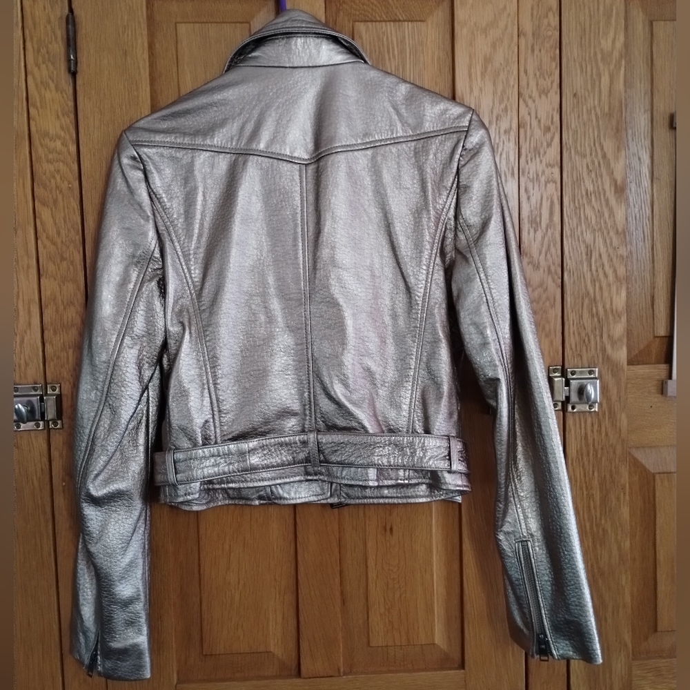 NWT Lamarque Roberto metallic gold leather belted moto jacket - Picture 7 of 15